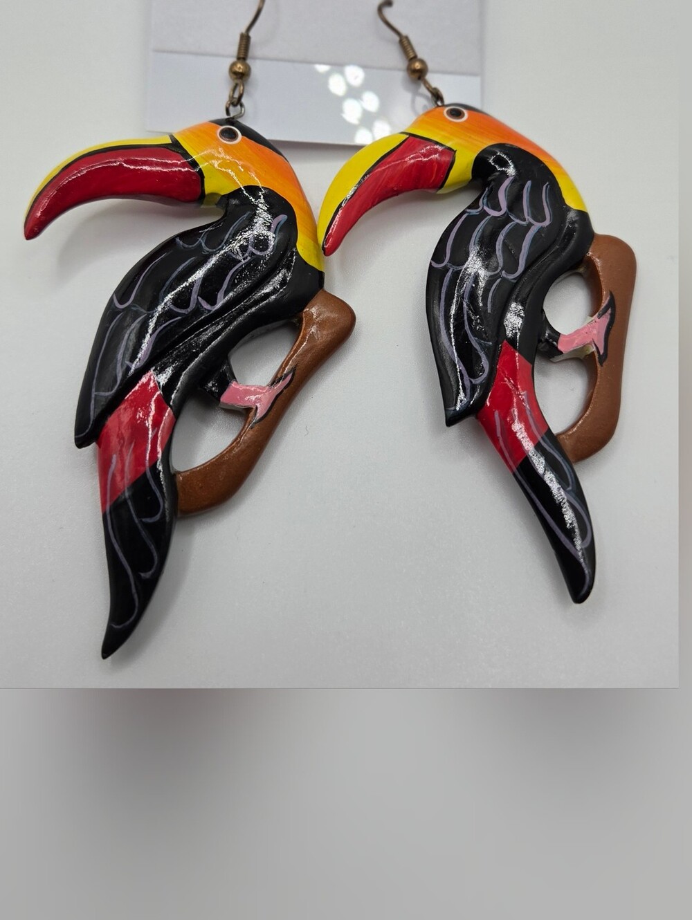 Colorful Toucan Bird Earrings - Black, Red, Yellow